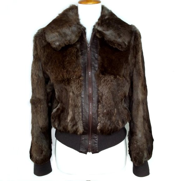 Dino Ricco Jackets & Blazers - Vintage Dino Ricco Rabbit Fur Bomber Jacket in Brown Leather Detail